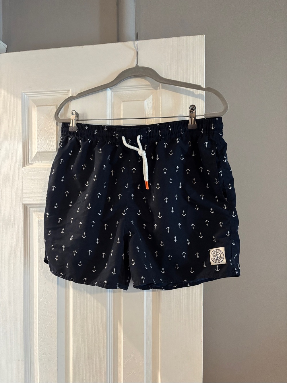 Men's Navy Anchor Print Swim Trunks - Unbranded size large